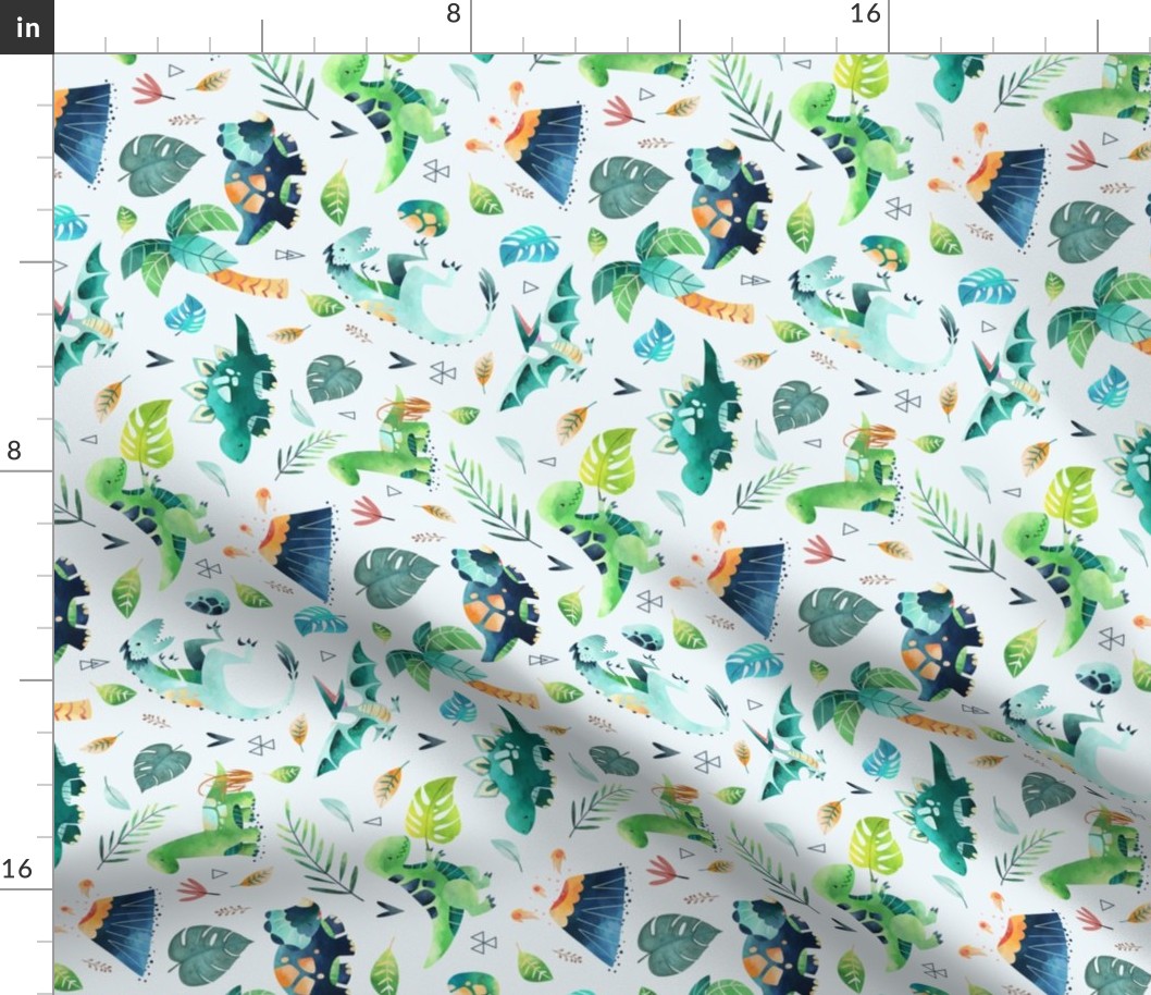 Dinosaurs – Dinosaur Fabric, Baby Boy Fabric, Dinosaur Bedding, Nursery Design Teal Blue Green Dinos (medium, ice blue) ROTATED