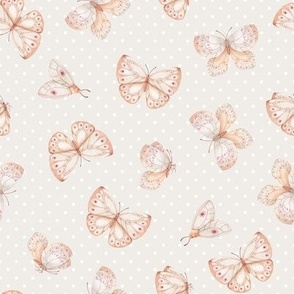 Blush Butterflies – Butterfly Fabric Nature Nursery Girl Fabric, smaller (bisque)