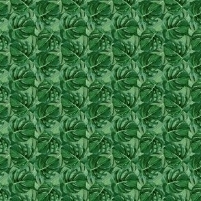 Tiny Dark Green Watercolor Monstera Leaves 1.5x1.5 in repeat