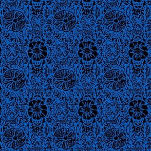 6" SMALL Black/Cobalt Blue Floral Block Print