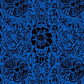 12" Black/Cobalt Blue Floral Block Print