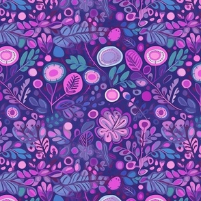 purple and teal folk art flowers 