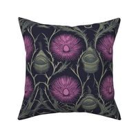 art deco pattern of purple thistles 