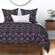 art deco pattern of purple thistles 