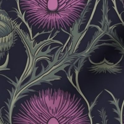 art deco pattern of purple thistles 