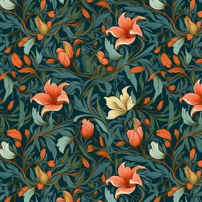 victorian floral in red and yellow
