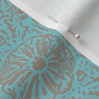 6" SMALL Taupe/Aqua Floral Block Print