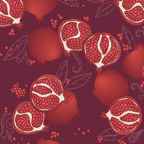Scattered Pomegranates on Wine Red - XL