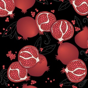 Scattered Pomegranates on Black - XL