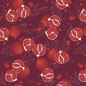 Scattered Pomegranates on Wine Red - Large