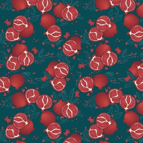 Scattered Pomegranates on Peacock Green - Medium