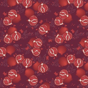 Scattered Pomegranates on Wine Red - Medium