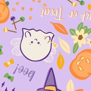 Cute Halloween Trick-or-Treat Ghosts in Pastel Purple - Large