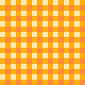 Preppy Halloween Gingham Checks in Tangerine Orange and Yellow, half inch (1.3cm) squares 