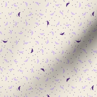 Small Purple Halloween Flying Bats and Stars on Linen Off-White