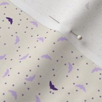 Small Purple Halloween Flying Bats and Stars on Linen Off-White