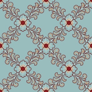 Western Floral blue 9” repeat