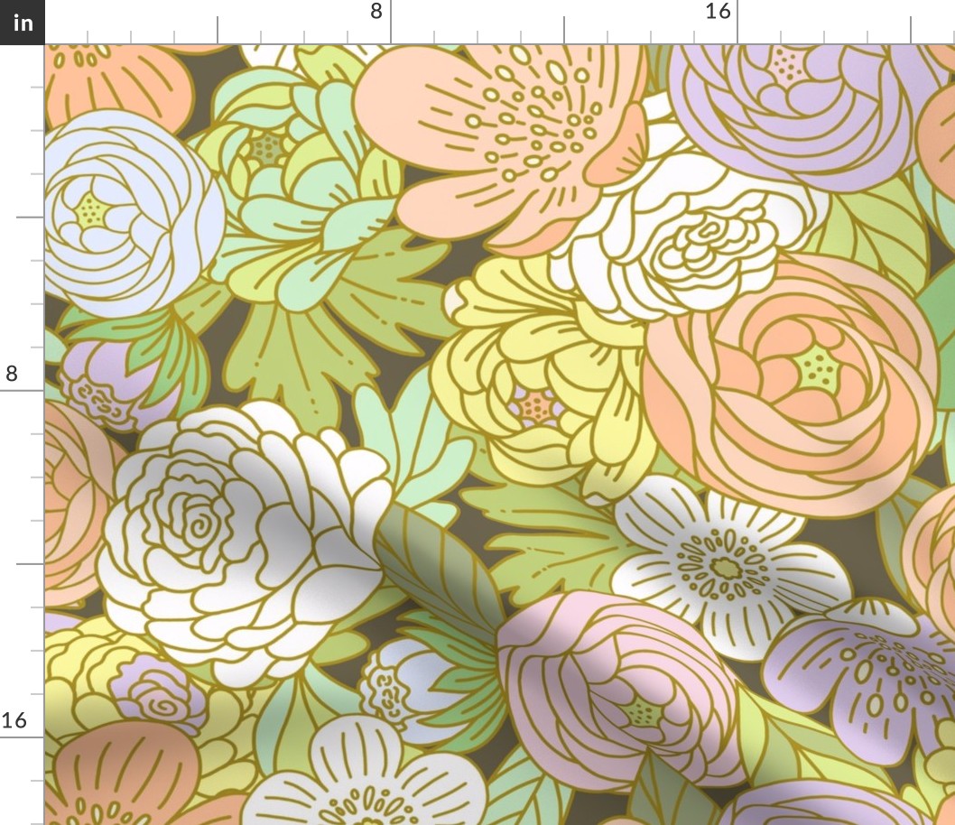 Boho Buttercups Retro Floral on Dark