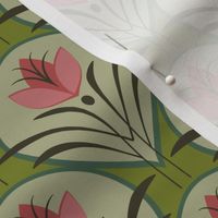 art deco blossom,  pink green