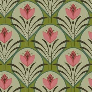 art deco blossom,  pink green