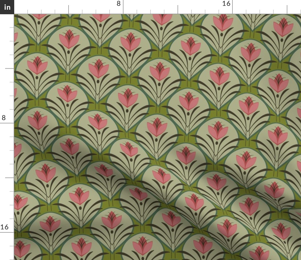 art deco blossom,  pink green