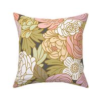 Boho Buttercups Retro Floral Pastel Fall on Charcoal