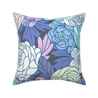 Boho Buttercups Retro Floral Blue and Purple on Charcoal