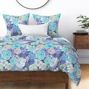 Boho Buttercups Retro Floral Blue and Purple on Charcoal