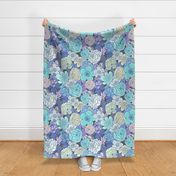 Boho Buttercups Retro Floral Blue and Purple on Charcoal