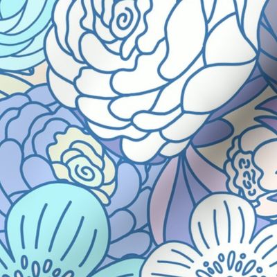 Boho Buttercups Retro Floral Blue and Purple