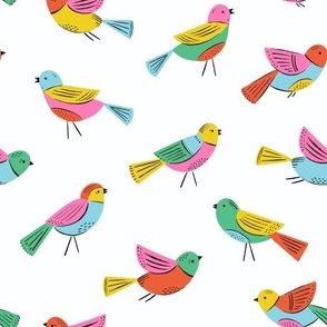 Little Birds Multi-colored on White