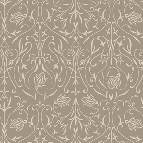 damask 02 - bone beige _ khaki brown - traditional wallpaper
