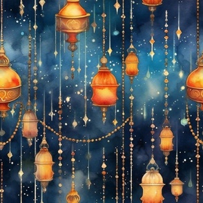 Fantasy Magical Glowing Fairy Lights and Lamps in Sparkling Watercolor