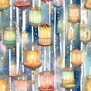 Fantasy Magical Glowing Pastel Lanterns in Dreamy Watercolor