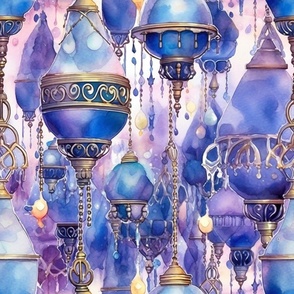 Fantasy Magical Glowing Amethyst Crystals in Soft Purple Watercolor