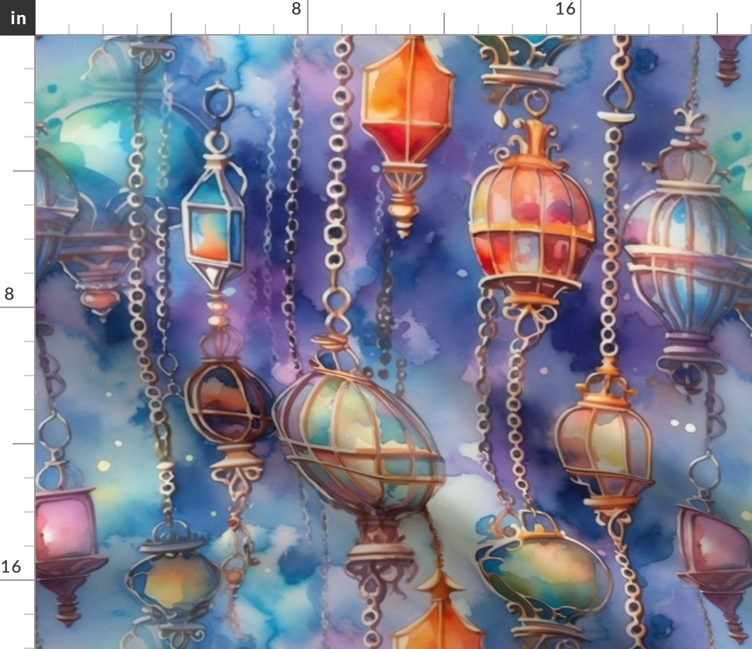 Fantasy Magical Glowing Detailed Lanterns in Fairy Cloud Watercolor