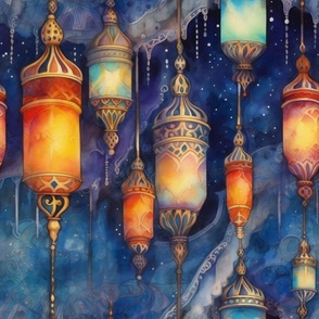 Fantasy Magical Glowing Carnival Lamps in Dreamy Watercolor
