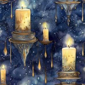 Fantasy Magical Glowing Candles in a Dreamy Watercolor Sky