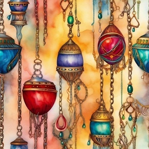 Fantasy Magical Glowing Lamps in Soft Sunny Watercolor
