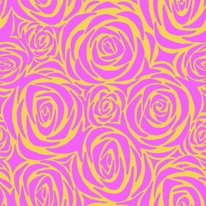 roses - pink on yellow