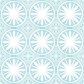 Boho Geo Circular Star Tile in Light Aqua and Cream White - Large