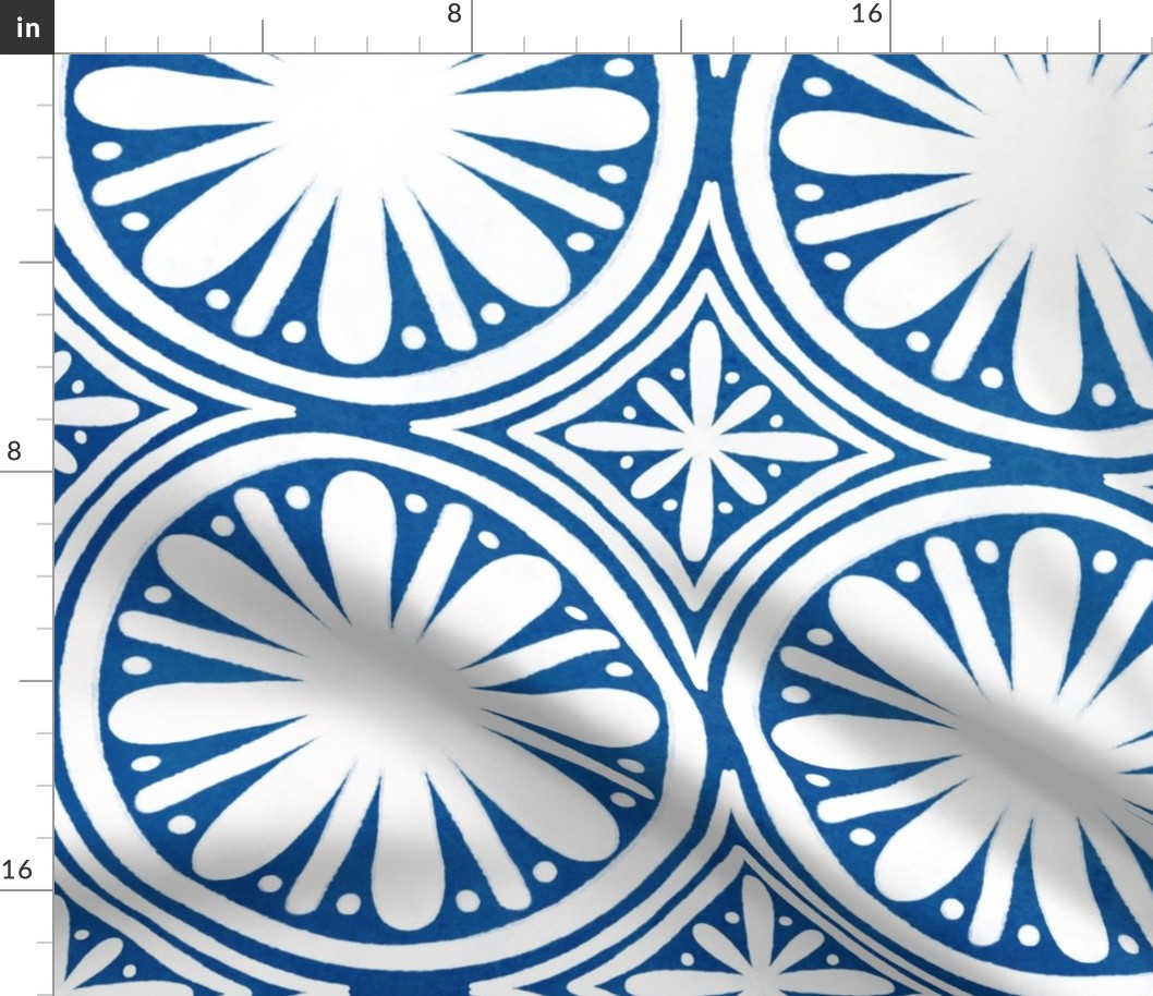Boho Geo Circular Star Tile in Navy Blue and Cream White - Jumbo