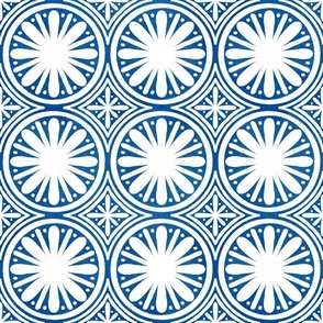 Boho Geo Circular Star Tile in Navy Blue and Cream White - Large