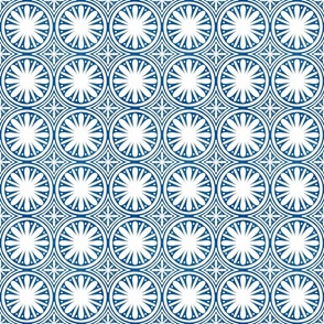 Boho Geo Circular Star Tile in Navy Blue and Cream White - Medium