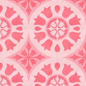 Fresco Circular Geometric Tile in Peach and Coral Pink - Large