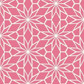 Berry Pink Geometric Flower Star Mosaic in Deep Rose Pink and Cream - Large - Deep Rose Geometric, Geometric Berry Pink, Mosaic Backsplash