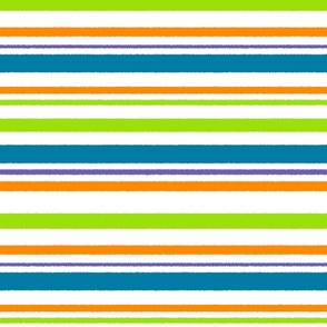stripe in lime, orange, teal, purple  horizontal,  space ship coordinate