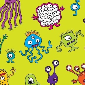 Slightly Worried Monsters on Lime Green Yellow