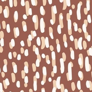 322 - Small tiny scale hand drawn organic irregular dash marks in warm neutral caramel and off white, creating a shadow effect, for baby, nursery, children apparel, and small scale home decor items and crafts such as bag making, hat making and patchwork.