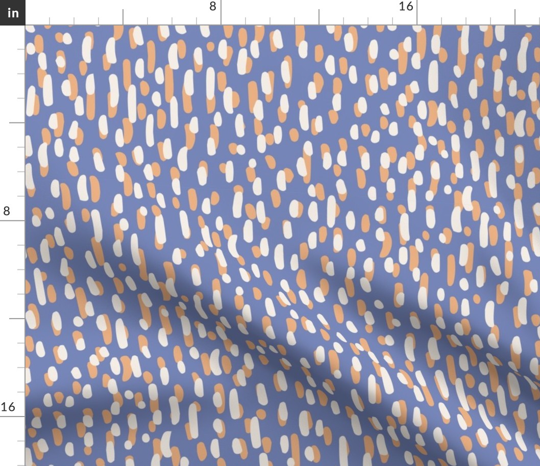 322 - Small tiny scale hand drawn organic irregular dash marks in periwinkle blue and blush, creating a shadow effect, for baby, nursery, children apparel, and small scale home decor items and crafts such as bag making, hat making and patchwork.